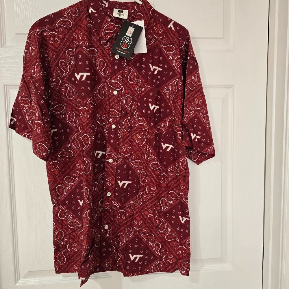 Virginia Tech Men's Wes & Willy Short Sleeve Paisly Button Up Shirt Sz XL NWT